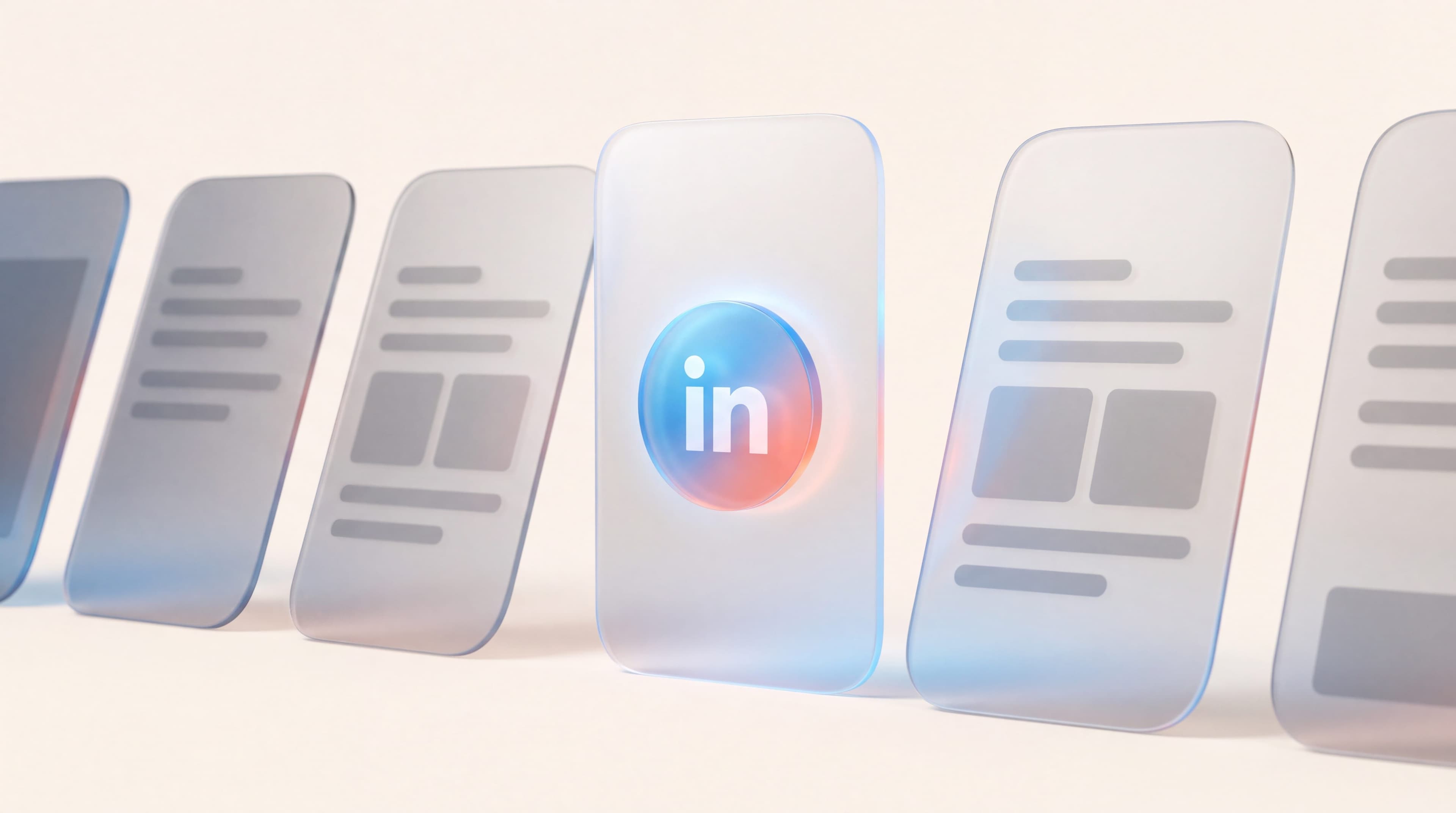 B2B social media platforms weighed on glass panels, with one channel standing lit and the rest dimmed