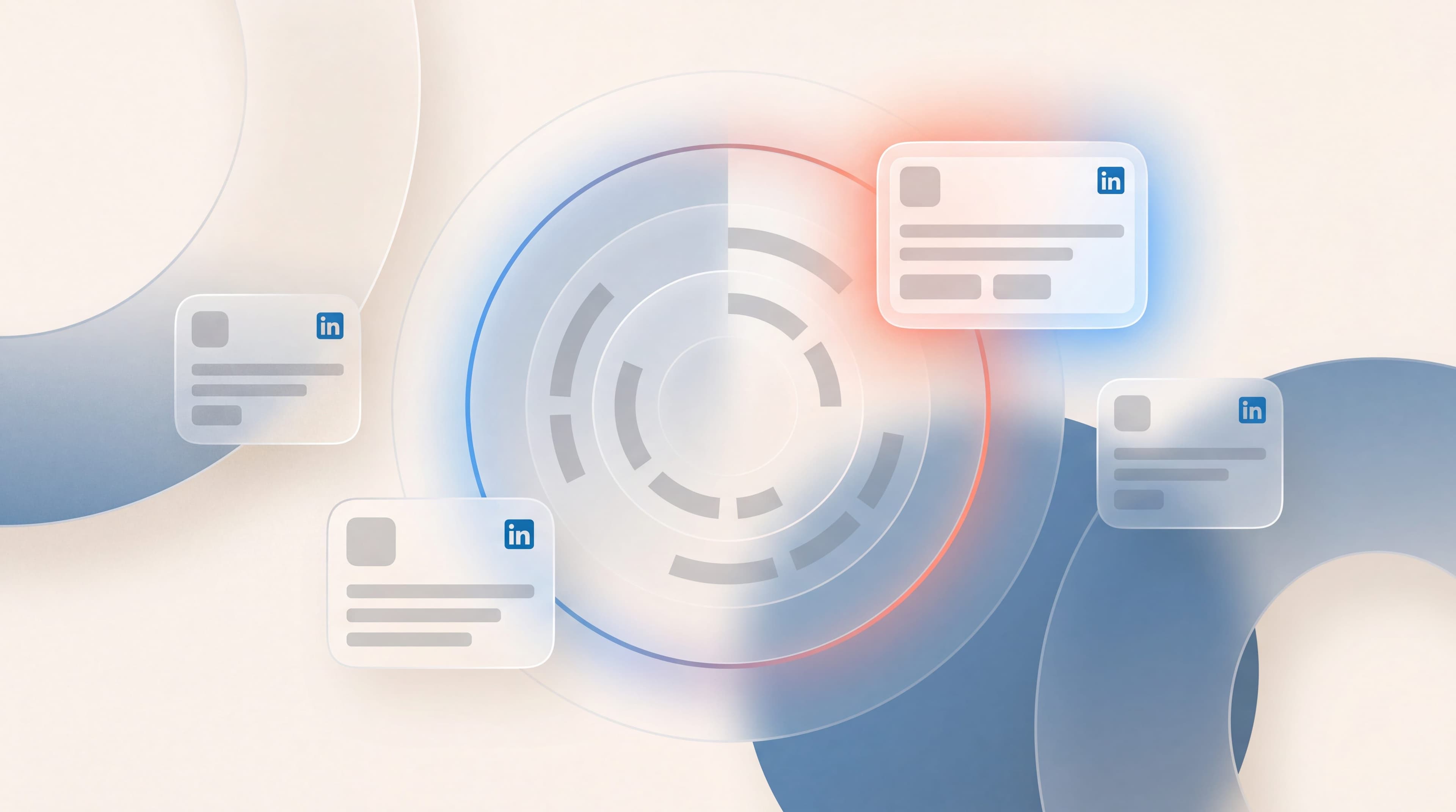 Glass radar disc picking up hiring, funding and leadership-change cards, illustrating B2B buying signals