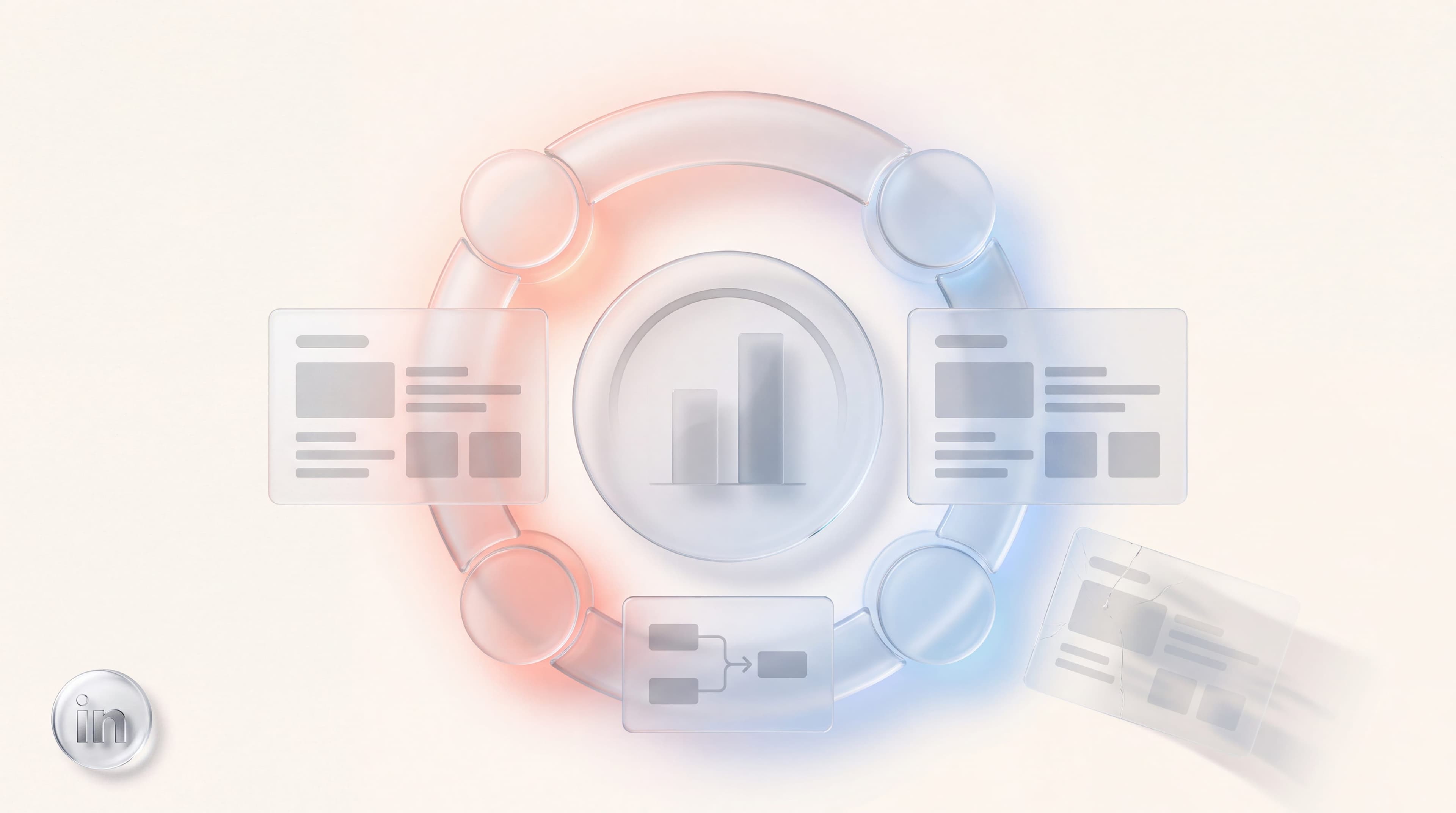 B2B growth marketing agency concept: weekly LinkedIn test results converging into one pipeline reporting panel