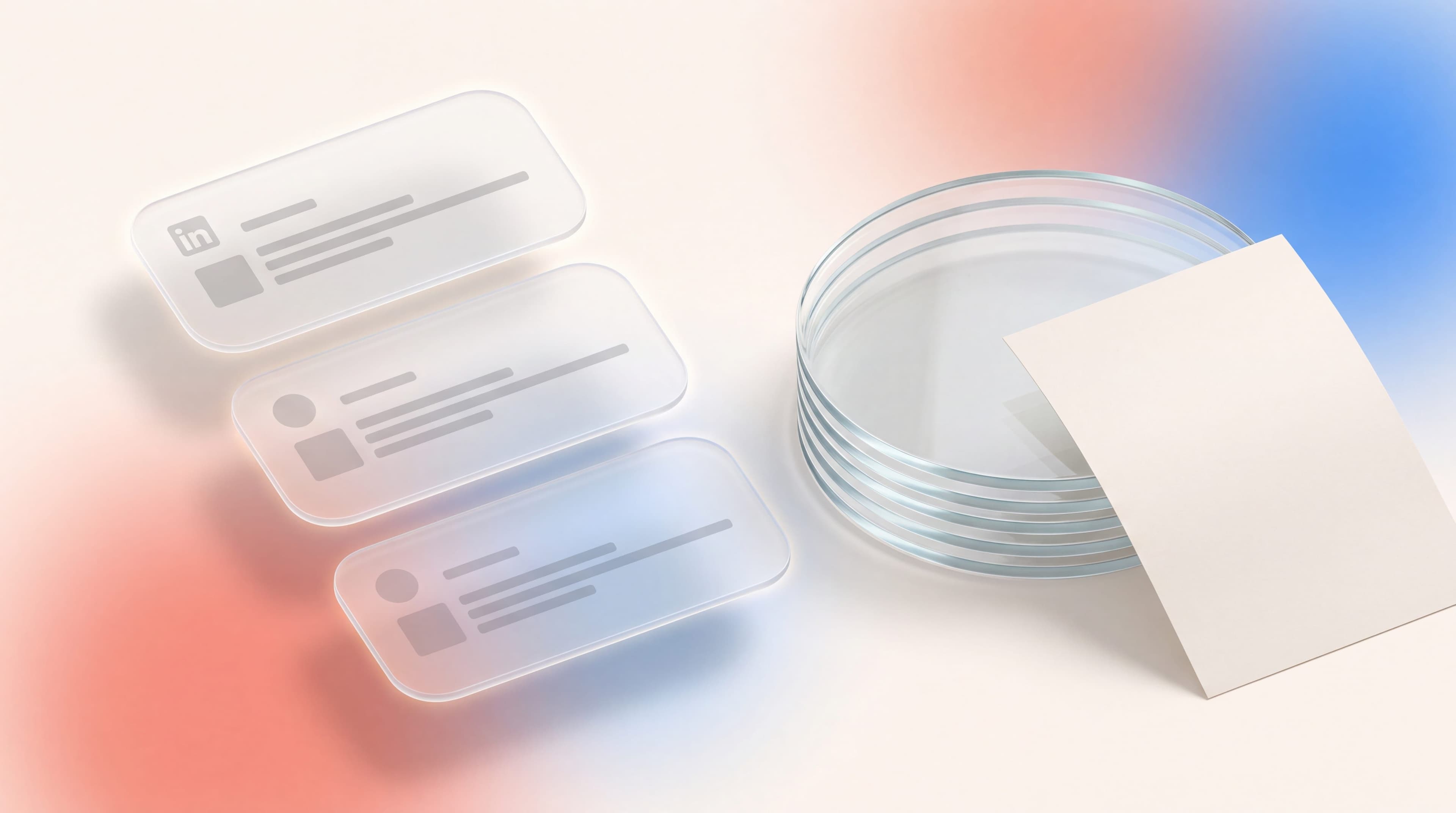 Frosted glass panels stacked in tiers beside glass discs, representing ColdIQ pricing tiers and costs