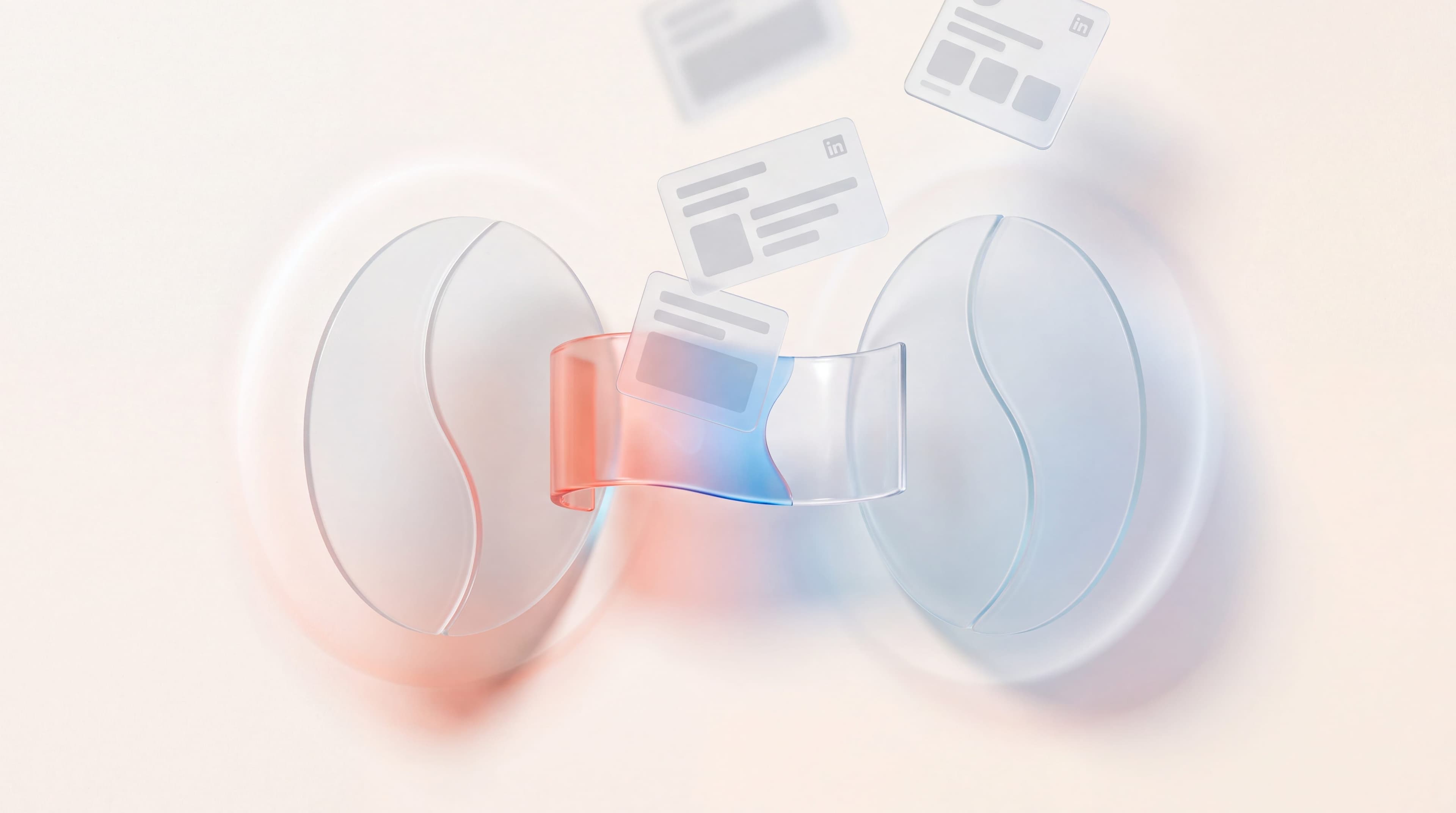Two glass discs with a dissolving barrier between them and objection cards lifting away, on handling sales objections