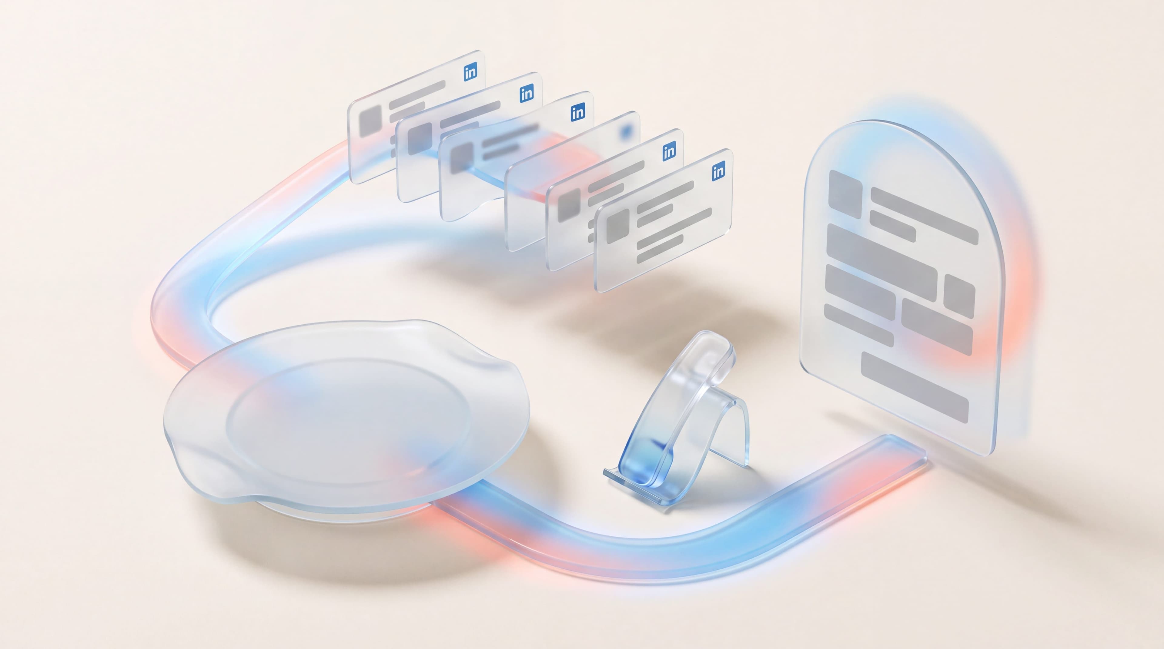 Glass seat disc linked to a queue of contact cards and one meeting card, illustrating the SDR role in sales