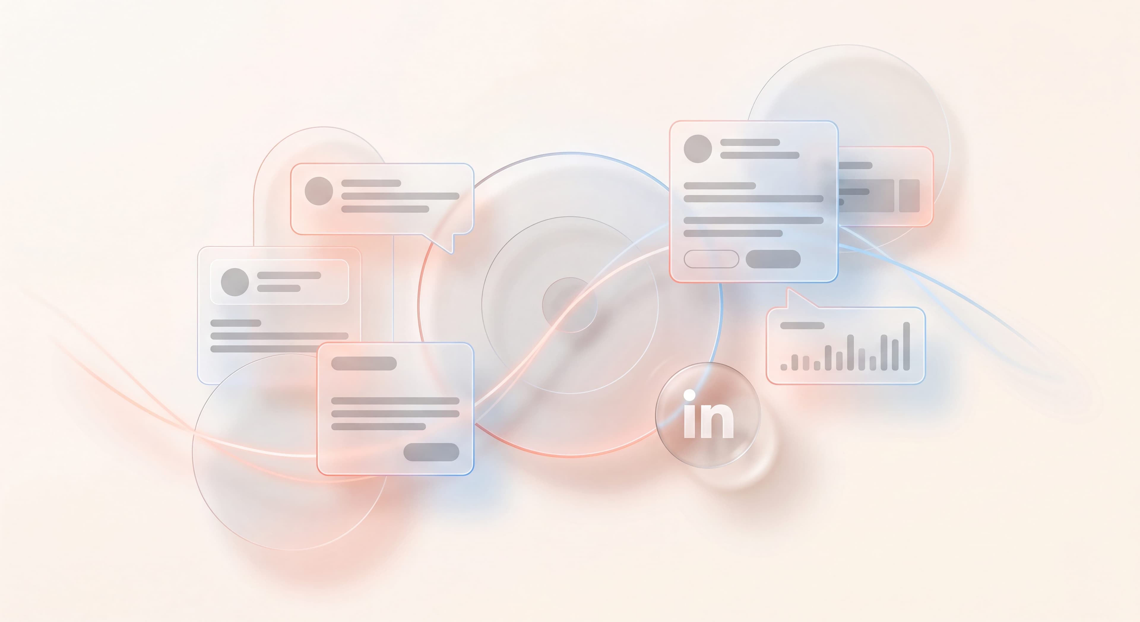 Outbound lead generation concept with connected messages and profile cards converging on a target account