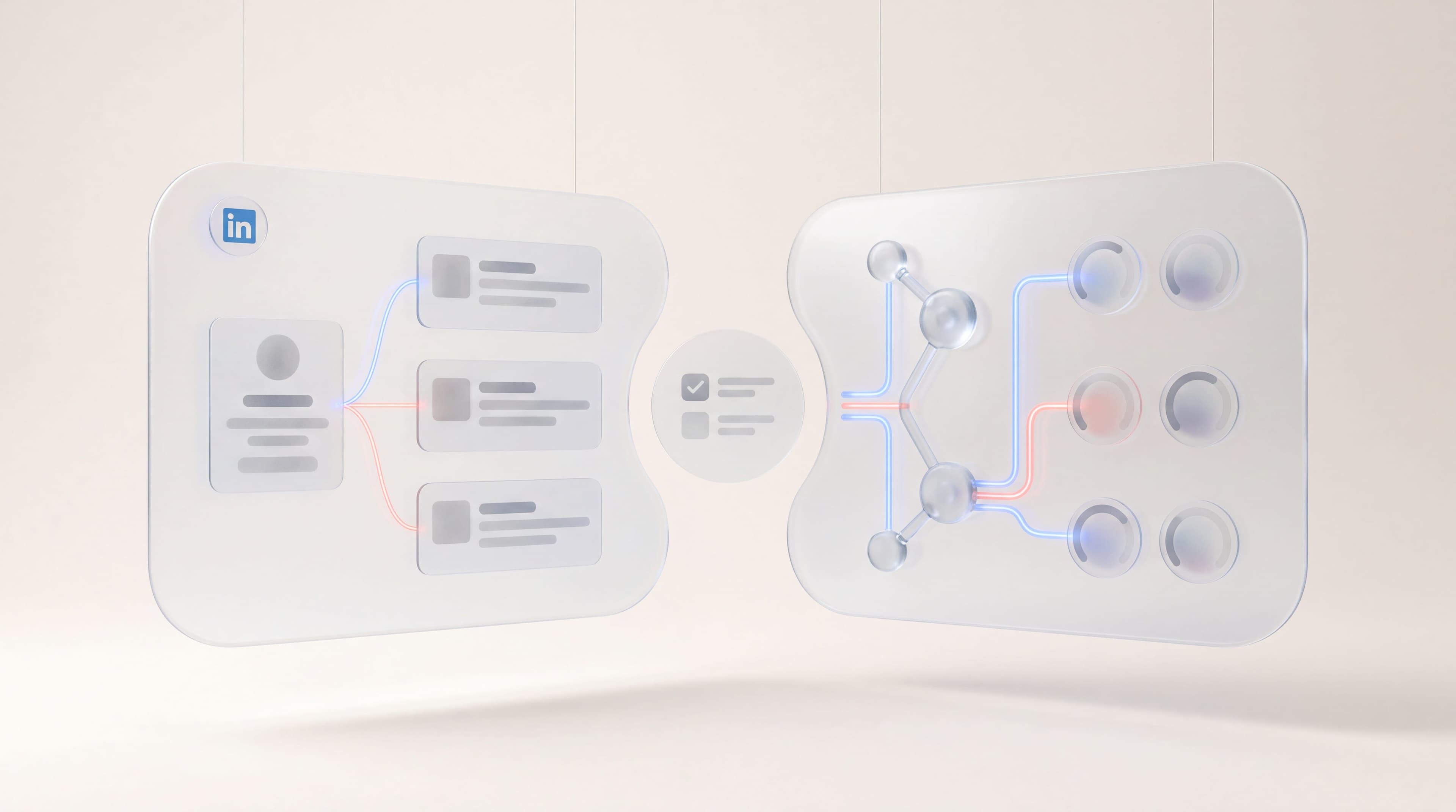 Glassmorphism panels contrasting the ColdIQ managed outreach service with its separate go-to-market data API