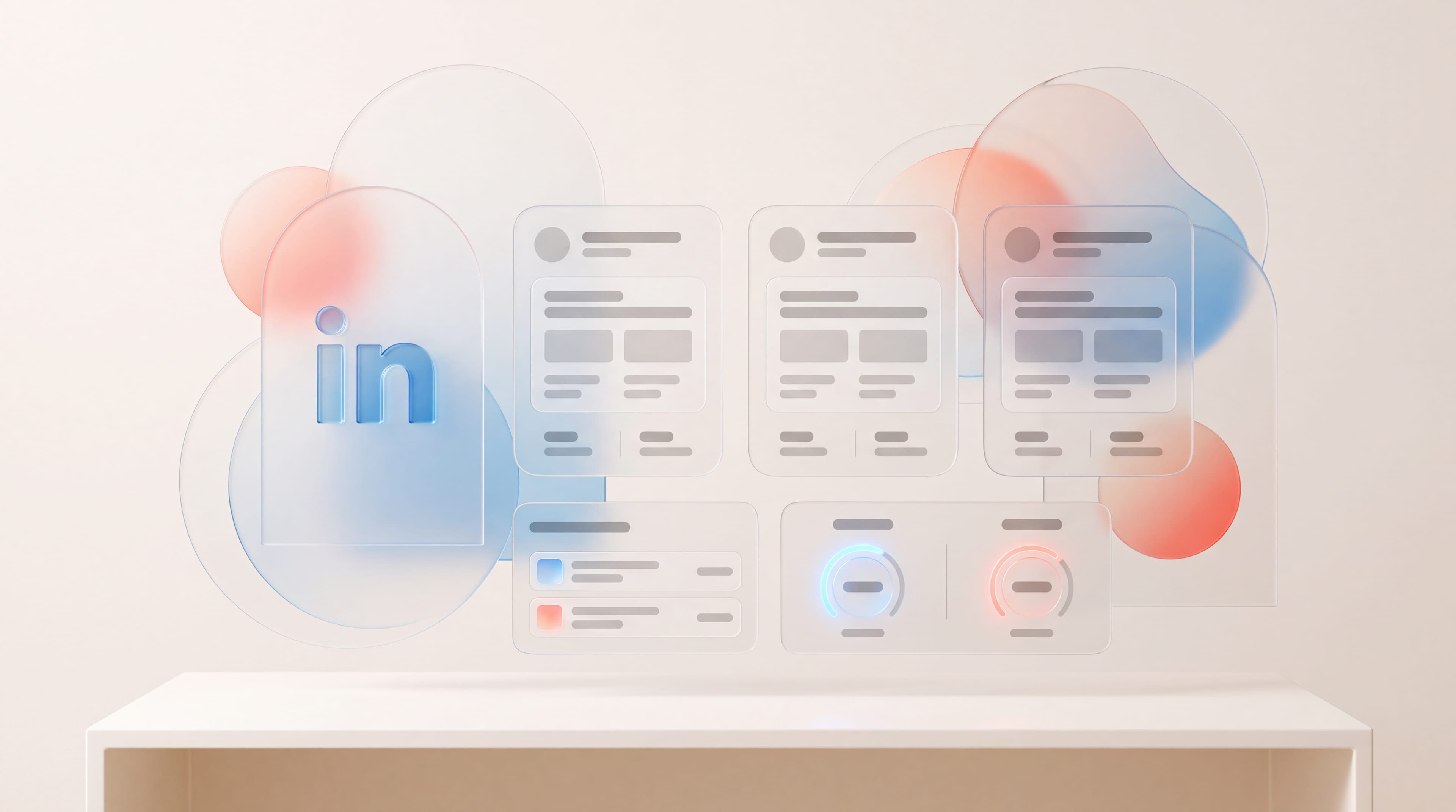 Glass comparison cards ranking the best LinkedIn advertising agencies beside campaign dashboard panels