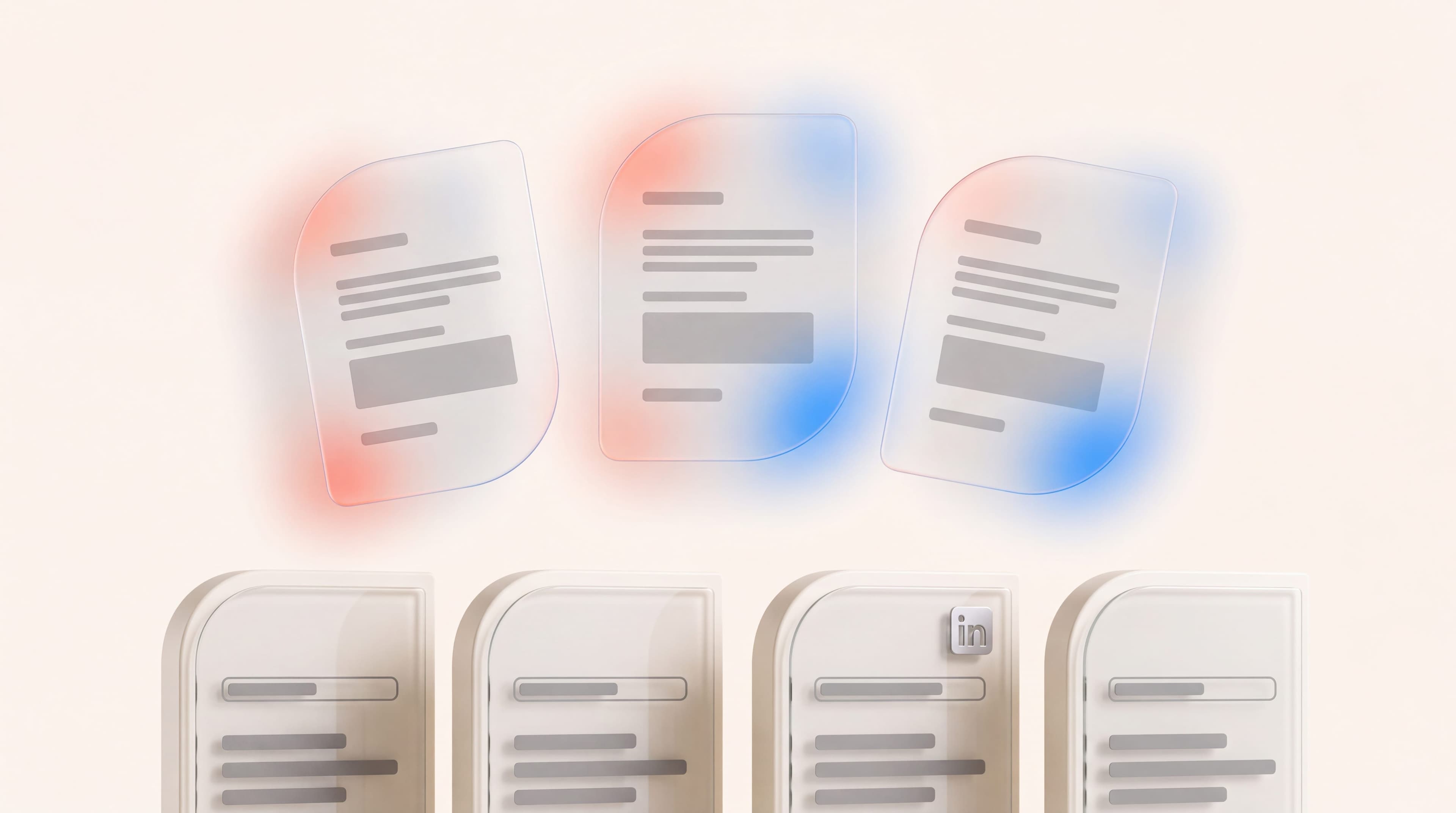 Three glass pattern cards lifted out of a row of award plaques, separating what transfers from what does not